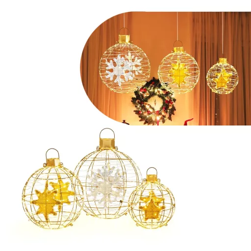 732LED Božična Svetilka v Obliki Globusa, Set 3