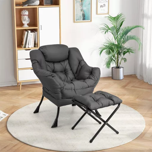 Relax stol z naslonom za noge, temno siva