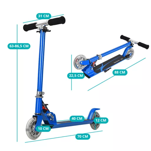 Zložljiv aluminijast skiro z LED kolesi moder