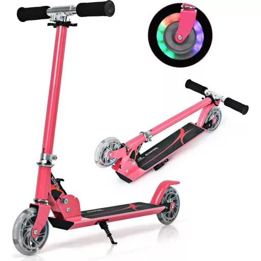 Zložljiv aluminijast skiro z LED kolesi roza