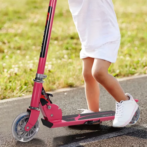 Zložljiv aluminijast skiro z LED kolesi roza