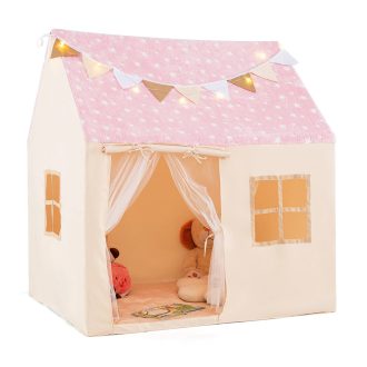 Otroška igralna hiška z lučkami, rožnata