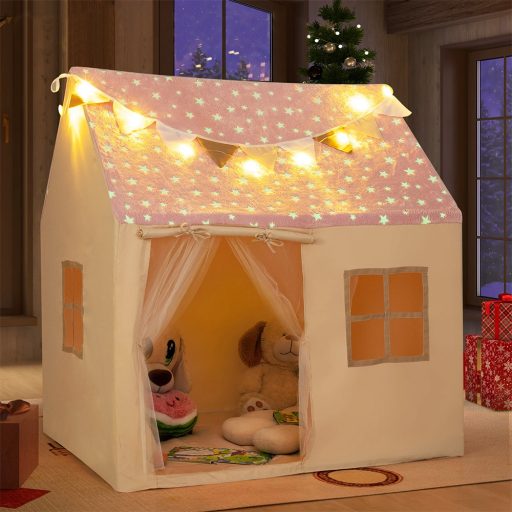 Otroška igralna hiška z lučkami, rožnata