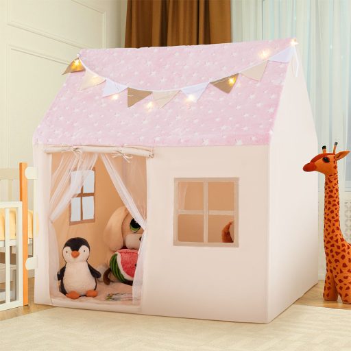 Otroška igralna hiška z lučkami, rožnata