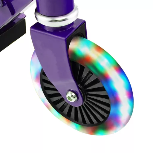Zložljiv aluminijast otroški skiro s LED osvetljenimi kolesi, vijoličen