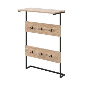 Stenski obešalnik s 6 kljukami in polico, naraven