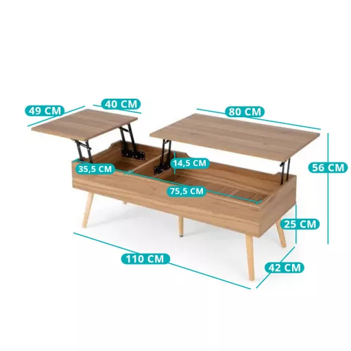 Kavna miza z 2 skritimi predali