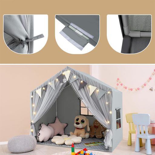 Otroški šotor z lučkami, siv