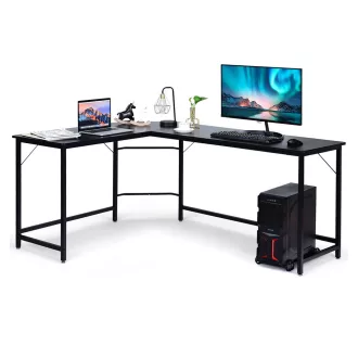   Moderna L-oblikovana kotna miza z premičnim nosilcem za CPU - črna