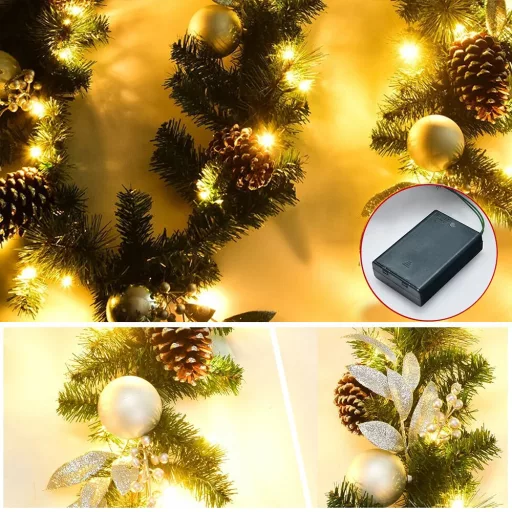 Božični venec, 50 tople LED luči 2,7 m
