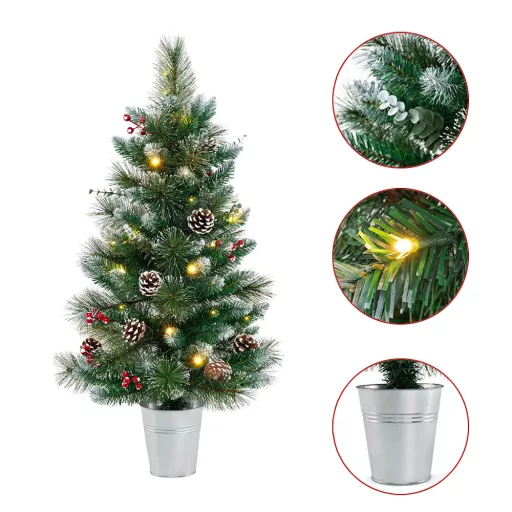 Okrašena umetna božična jelka z 20 toplimi LED lučmi, 90 cm
