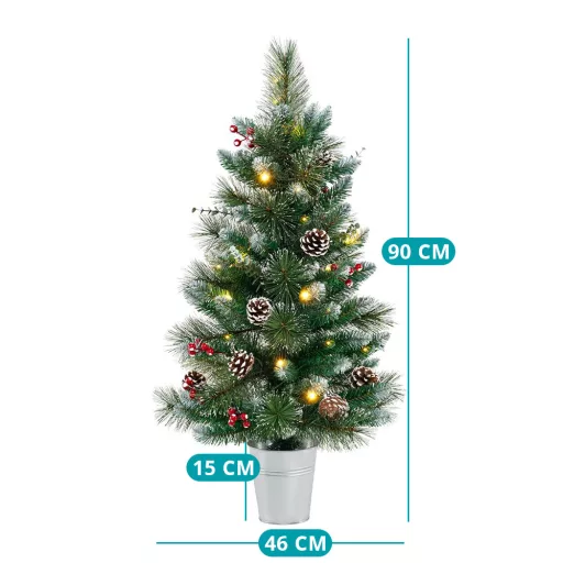 Okrašena umetna božična jelka z 20 toplimi LED lučmi, 90 cm