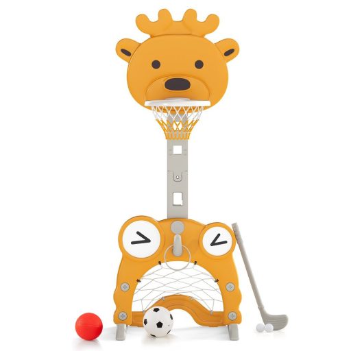 4-v-1 Nastavljiv Košarkarski Koš z Obročem, Oranžen