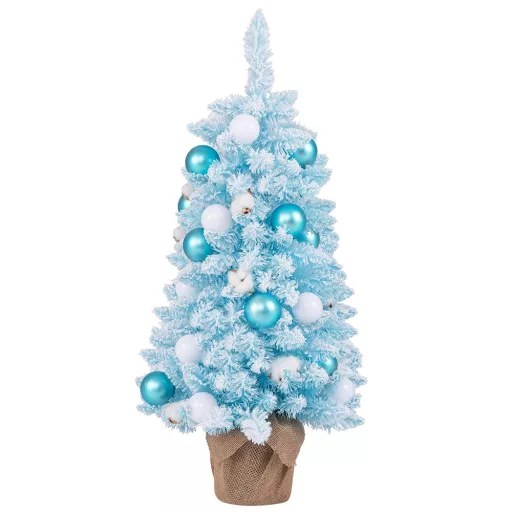 Snežna umetna božična jelka z okraski 90cm modra