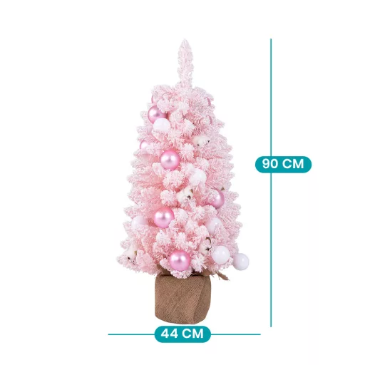 Snežna umetna božična jelka z okraski 90 cm roza