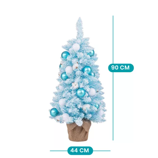 Snežna umetna božična jelka z okraski 90cm modra