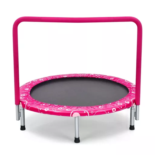 Zložljiv otroški trampolin z ročajem, roza