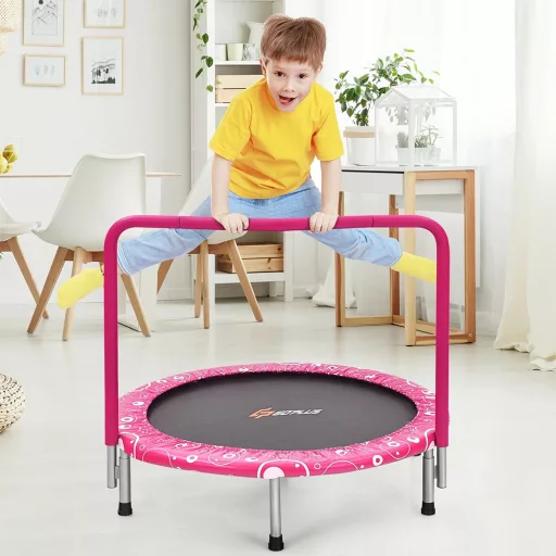 Zložljiv otroški trampolin z ročajem, roza