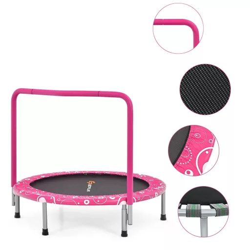 Zložljiv otroški trampolin z ročajem, roza
