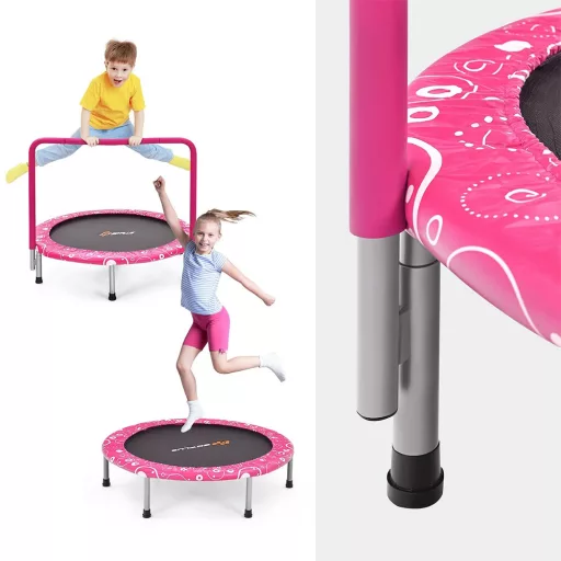 Zložljiv otroški trampolin z ročajem, roza