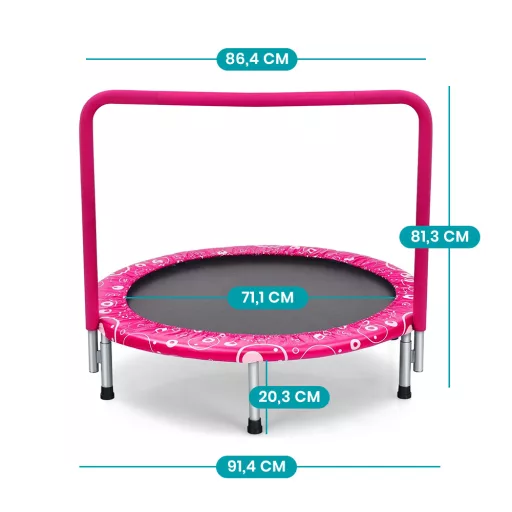 Zložljiv otroški trampolin z ročajem, roza