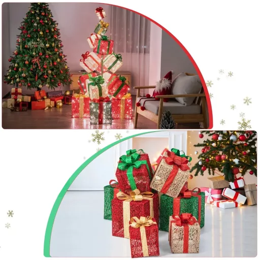 Osvetljena piramida darilnih škatel s 450 LED diodami, 170 cm