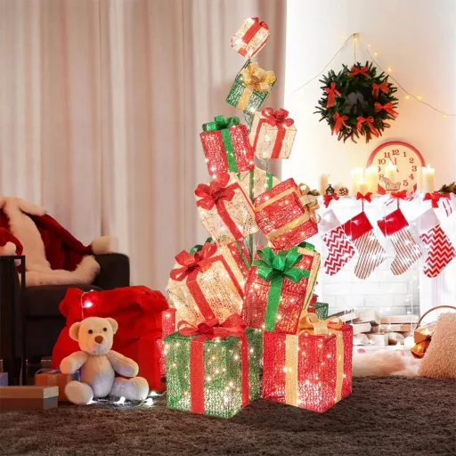 Osvetljena piramida darilnih škatel s 450 LED diodami, 170 cm