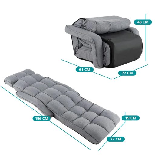 Zložljiva kavč postelja s 6 nastavljivimi položaji, svetlo siva