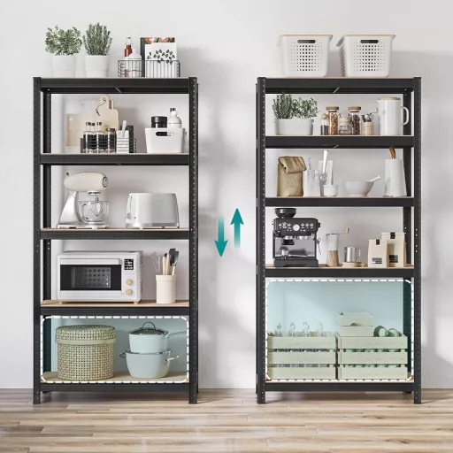 5-nivojski jekleni regal, set 2, črn