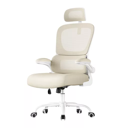 Ergonomska stolica s naslonom za glavu, bež