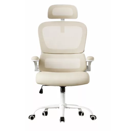 Ergonomska stolica s naslonom za glavu, bež
