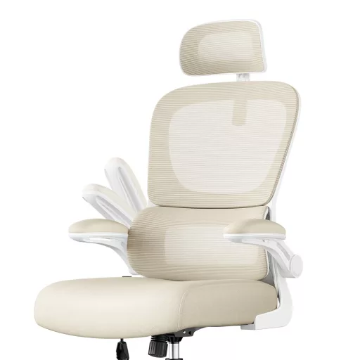 Ergonomska stolica s naslonom za glavu, bež