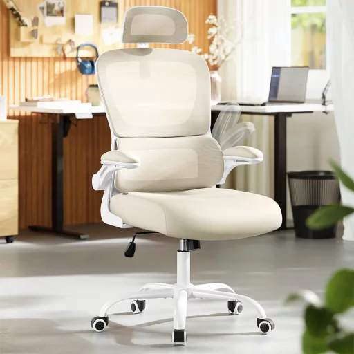 Ergonomska stolica s naslonom za glavu, bež