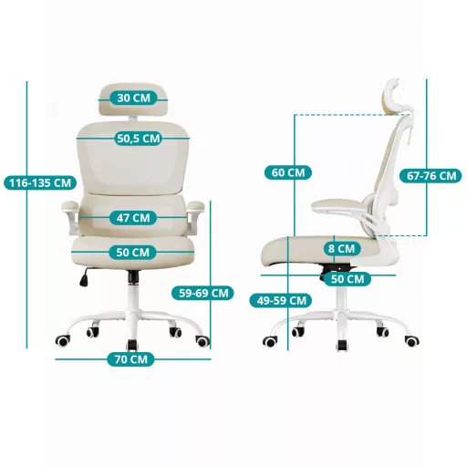 Ergonomska stolica s naslonom za glavu, bež