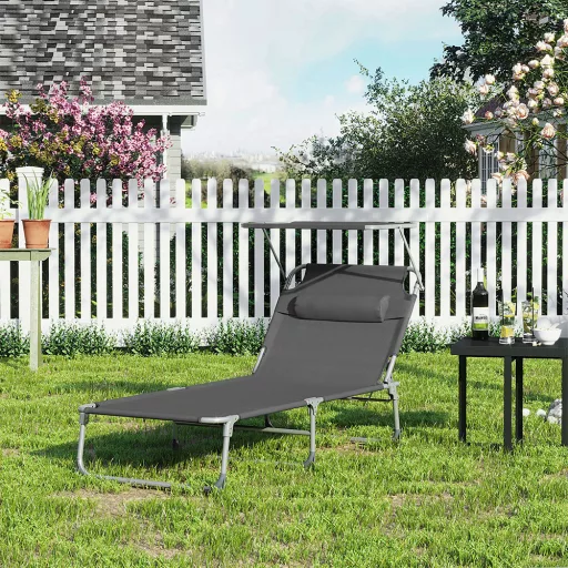 Sonce Lounger s Senčnikom, Temno Siva