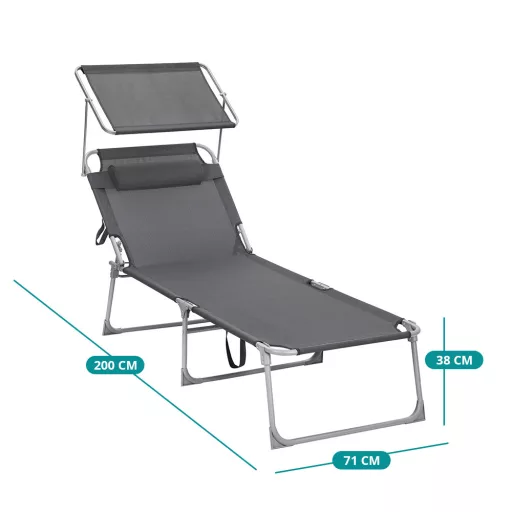 Sonce Lounger s Senčnikom, Temno Siva