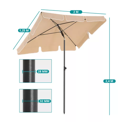 Prilagodljiva sončna dežnik s torbo, 2x1.25m oreh