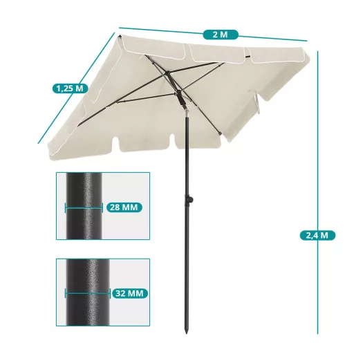 Prilagodljiva sončna dežnik s torbo, 2x1.25m bež