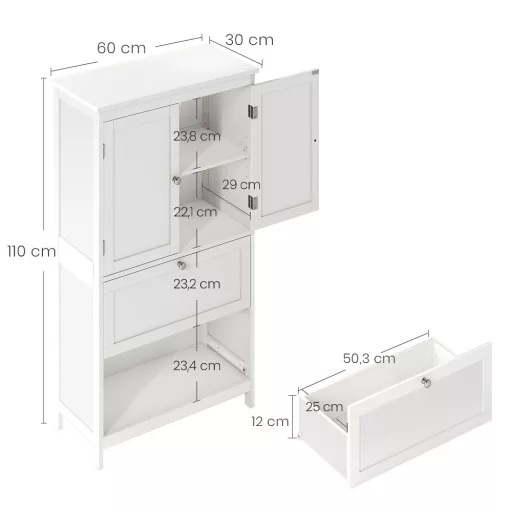 Omara za kopalnico z 2 vrati in 2 predali ter nastavljivo polico - 60x30x110cm