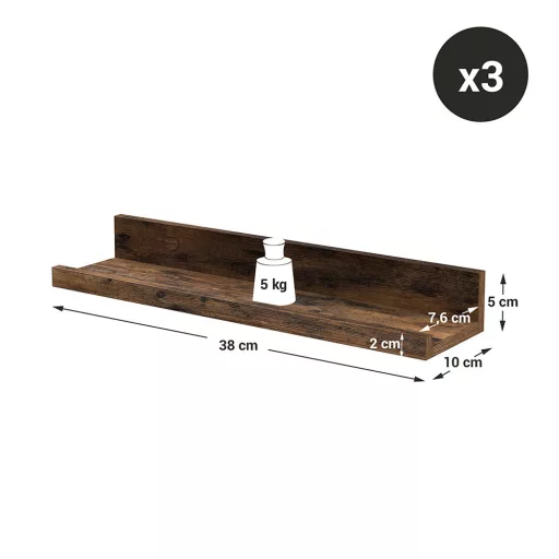 3-delni leseni stenski regal